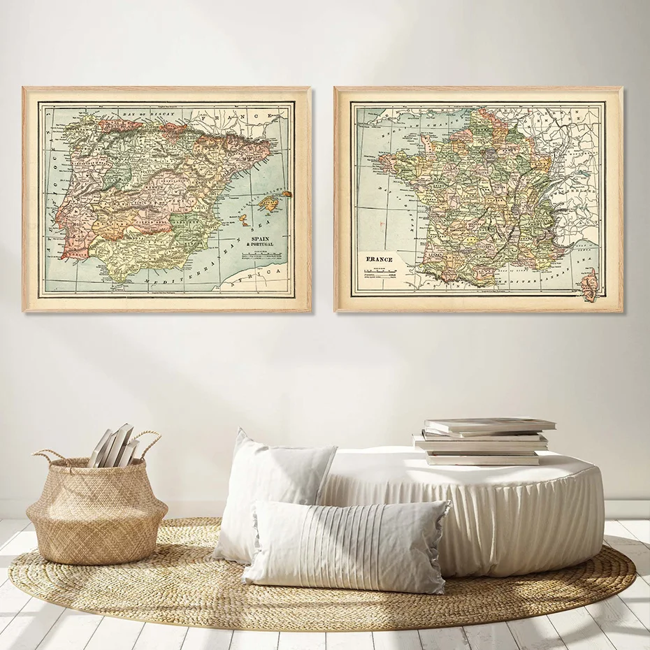 Vintage Country Map France Spain Portugal Posters Canvas Painting Wall Art Print Picture for Living Room Interior Home Decor
Vintage Country Map France Spain Portugal Posters Canvas Painting Wall Art Print Picture for Living Room Interior Home Decor