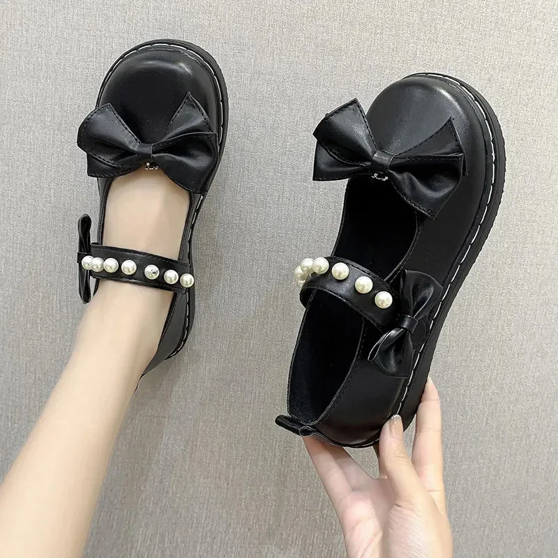 Ladies Lolita Bowknot Pearl Mary Jane Shoes Cute Kawaii Platform Leather Round Toe Flats For Women Fashion Black White Loafers
Ladies Lolita Bowknot Pearl Mary Jane Shoes Cute Kawaii Platform Leather Round Toe Flats For Women Fashion Black White Loafers