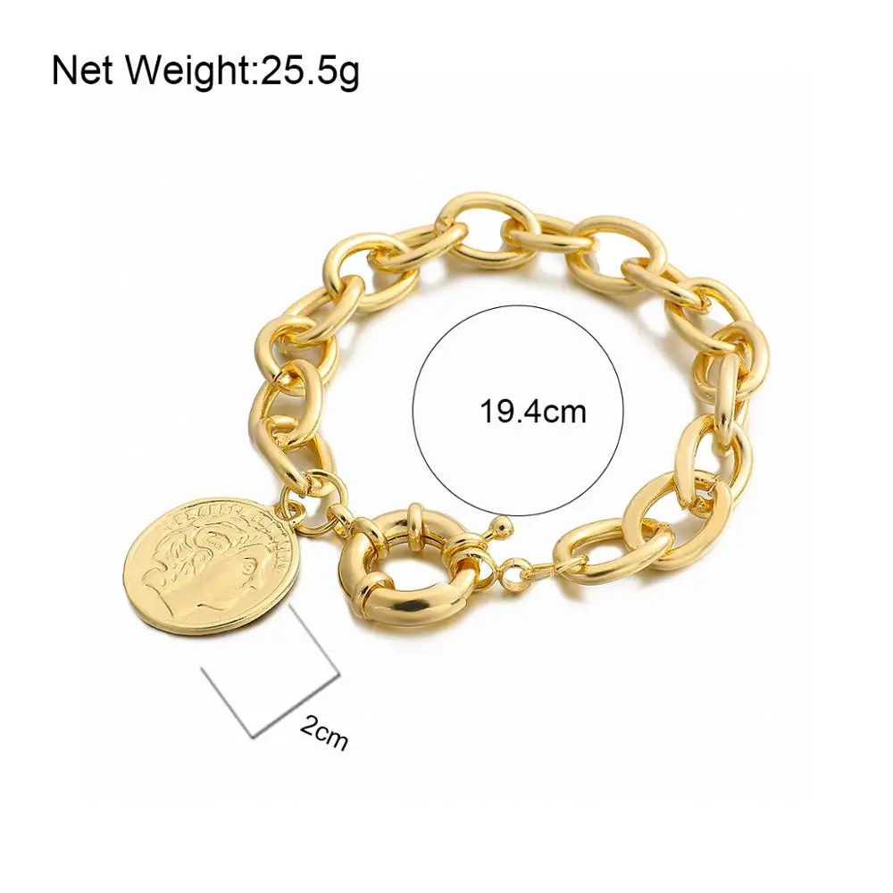 ALLYES Retro Gold Color Woman Head Portrait Pendant Bracelets Thick Link Chain Bracelet Bangle Female Jewelry Couple Gifts
ALLYES Retro Gold Color Woman Head Portrait Pendant Bracelets Thick Link Chain Bracelet Bangle Female Jewelry Couple Gifts
