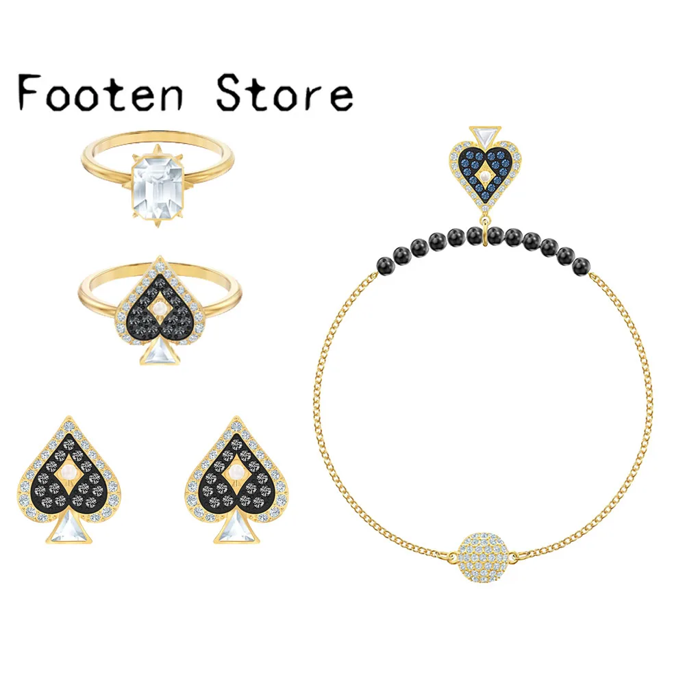 SWA Fashion Jewelry High Quality Charming Exquisite Quintaro Playing Card Black Heart Bracelet Ring Set Romantic Gift For Women
SWA Fashion Jewelry High Quality Charming Exquisite Quintaro Playing Card Black Heart Bracelet Ring Set Romantic Gift For Women