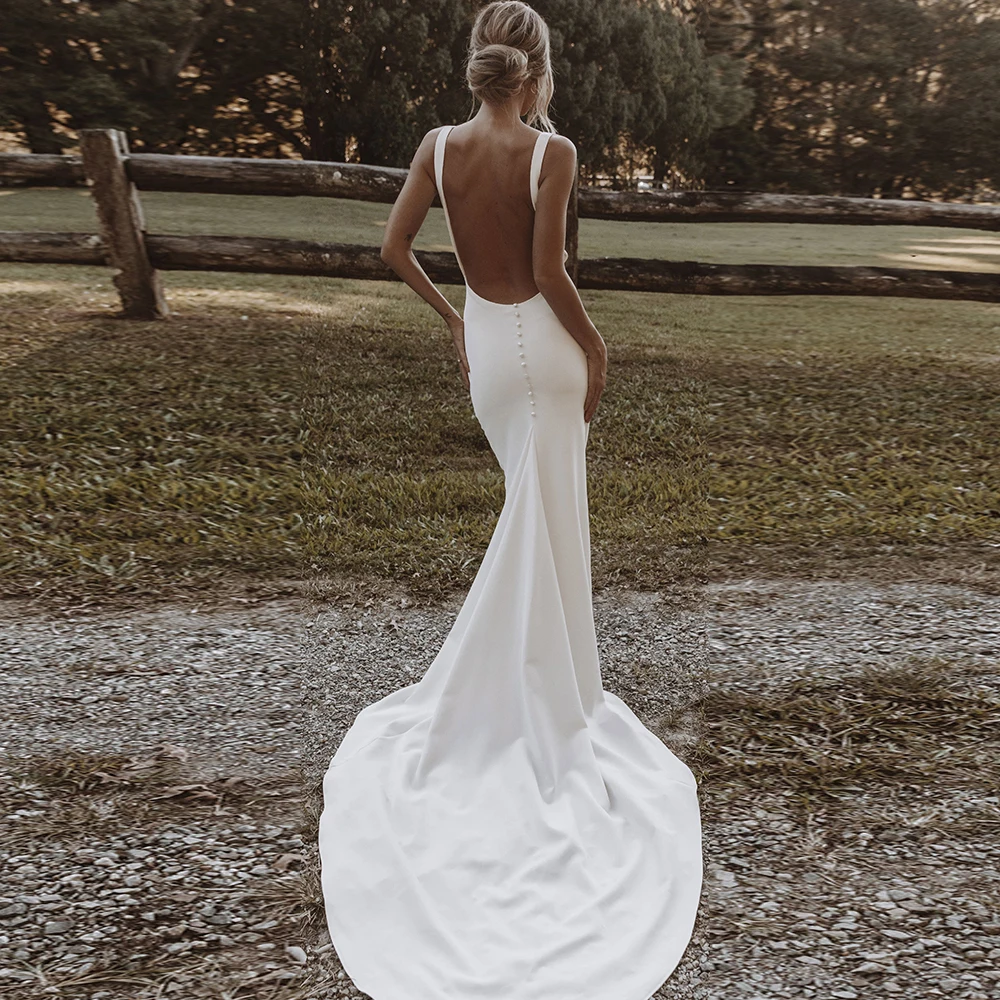 Backless Mermaid Wedding Dresses 2021 Sexy Spaghetti Strap Wedding Gowns Simple Satin V-Neck Custom Bridal Dress robe de mariée
Backless Mermaid Wedding Dresses 2021 Sexy Spaghetti Strap Wedding Gowns Simple Satin V-Neck Custom Bridal Dress robe de mariée