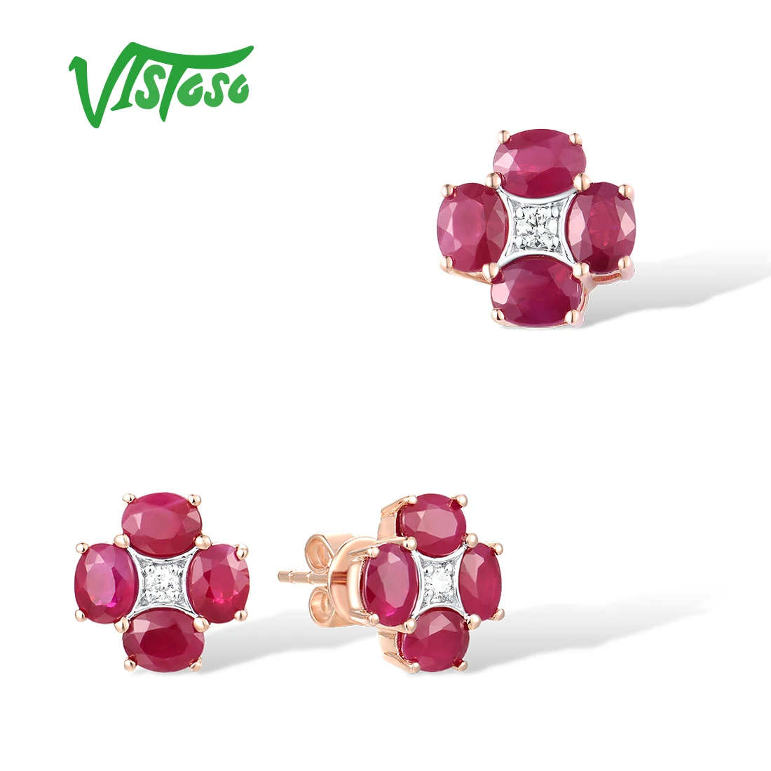 

Комплект Круглых серег с рубинами VISTOSO, из розового золота 14 к 585 пробы, со сверкающими бриллиантами, элегантные ювелирные украшения из драго...