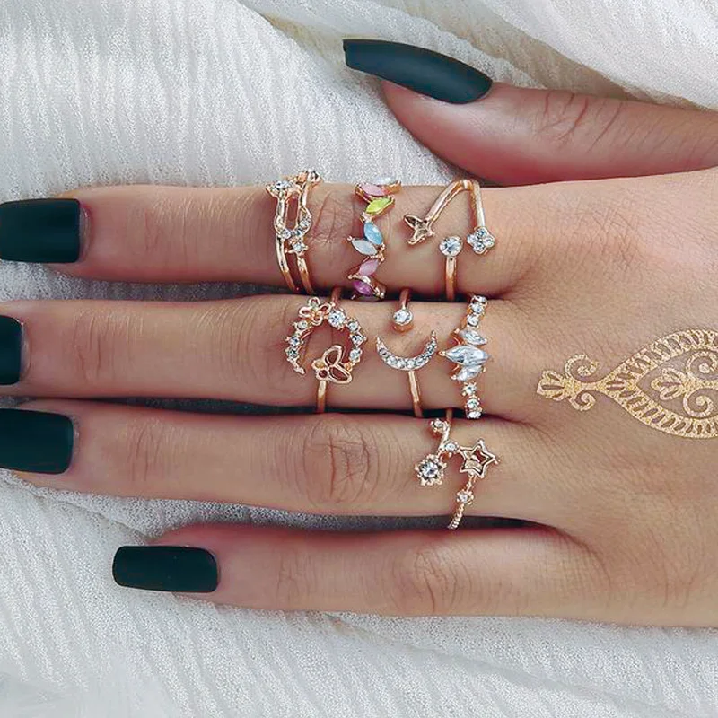 Fashion Vintage Punk Gold Ring Set Women Month Flower Love Charm Retro Color Crystal Knuckle Finger Ring for Lady Boho Jewelry
Fashion Vintage Punk Gold Ring Set Women Month Flower Love Charm Retro Color Crystal Knuckle Finger Ring for Lady Boho Jewelry