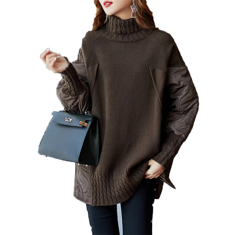 Loose Black Turtleneck Sweater Women 2021 New Fashion Splicing Fake Two Tops Thicken Temperament Coffee Knitted Pullover GH957 
Loose Black Turtleneck Sweater Women 2021 New Fashion Splicing Fake Two Tops Thicken Temperament Coffee Knitted Pullover GH957