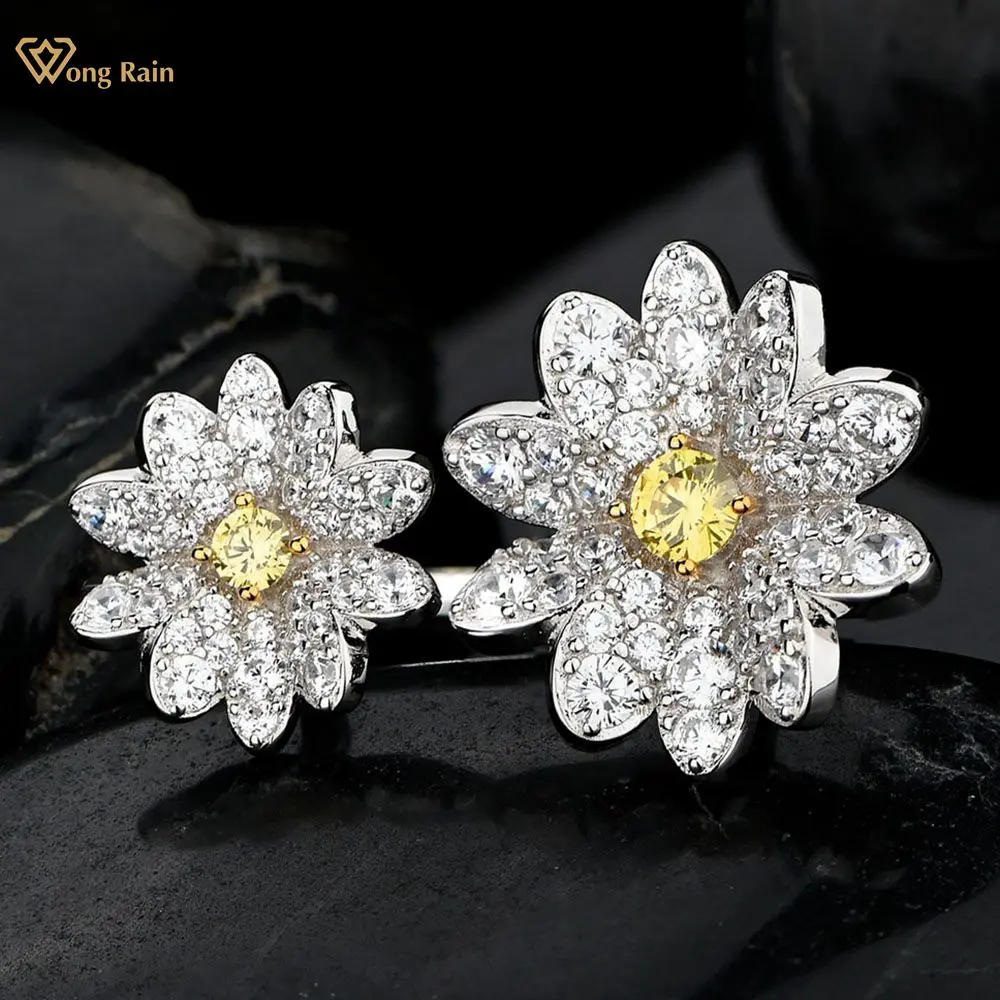 Wong Rain Romantic 100% 925 Sterling Silver Created Moissanite Citrine Party Daisy Flower Open Ring For Women Fine Jewelry Gift
Wong Rain Romantic 100% 925 Sterling Silver Created Moissanite Citrine Party Daisy Flower Open Ring For Women Fine Jewelry Gift