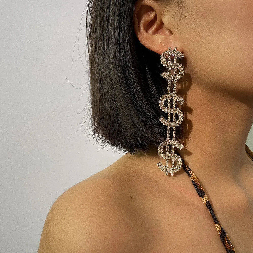 1 Pair Rhinestone Long Dollar Sign Earrings for Women Girl Party Wedding Jewelry Gold/Silver Shiny Dangle Pendant Earrings G-06
1 Pair Rhinestone Long Dollar Sign Earrings for Women Girl Party Wedding Jewelry Gold/Silver Shiny Dangle Pendant Earrings G-06