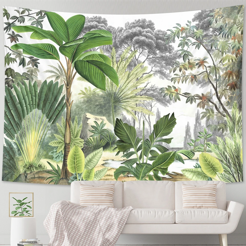 

Tropical plants palm leaves flowers home decor tapestry wall hanging pattern bohemian decor tapestry hippie sheets beach mat