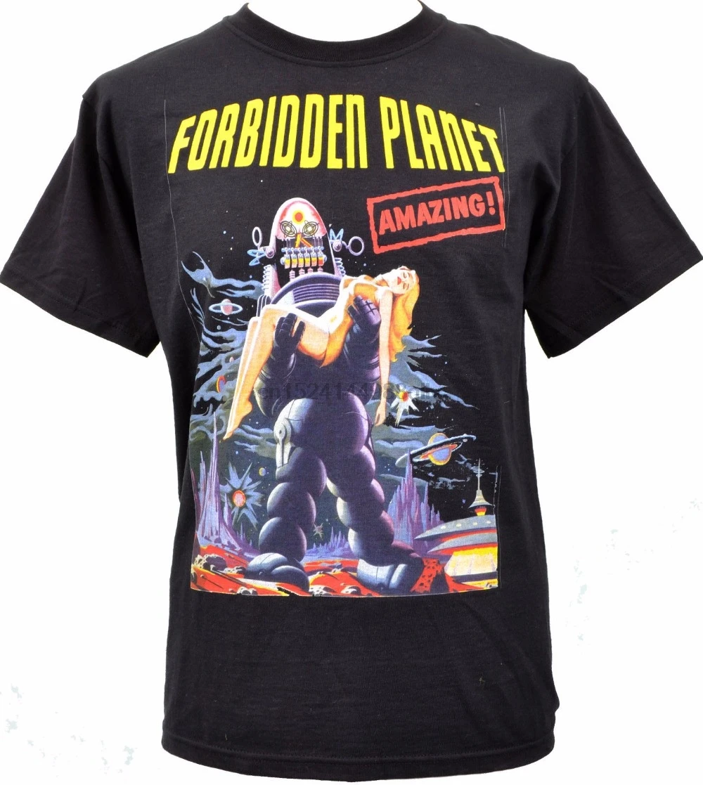 Мужская черная футболка Forbidden Planet Robby Robot Anne Francis Sci Fi Alien S 3Xl 100% хлопок прямая с