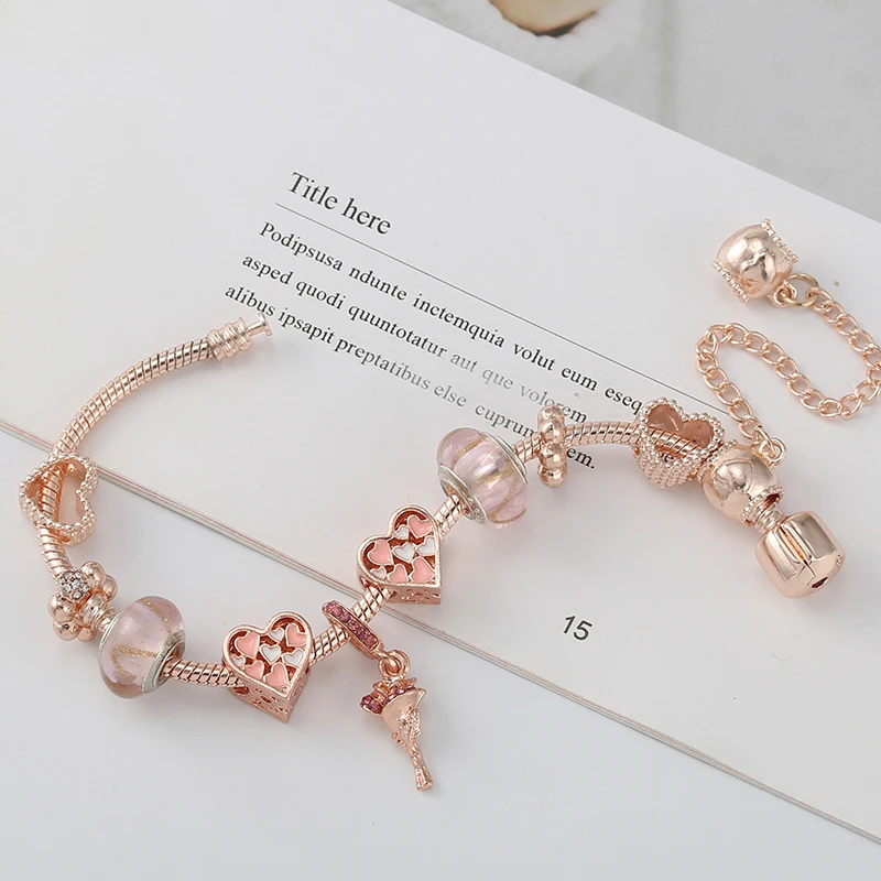 New Rose Gold Color Snake Chain Charm Bracelet With Crystal Rose Charms Pendants DIY Romantic Brand Jewelry Gift For Women
New Rose Gold Color Snake Chain Charm Bracelet With Crystal Rose Charms Pendants DIY Romantic Brand Jewelry Gift For Women