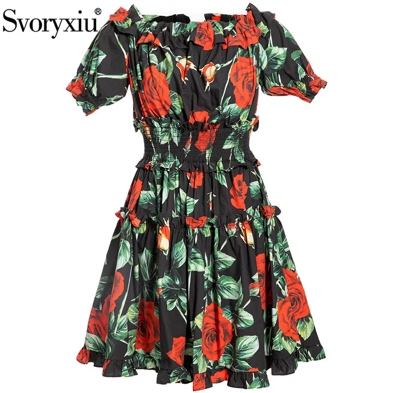 Svoryxiu Fashion Runway Summer Vintage Rose Flower Print Cotton Short Dress Women's Elastic Waist Sexy Off Shoulder Mini Dresses
Svoryxiu Fashion Runway Summer Vintage Rose Flower Print Cotton Short Dress Women's Elastic Waist Sexy Off Shoulder Mini Dresses