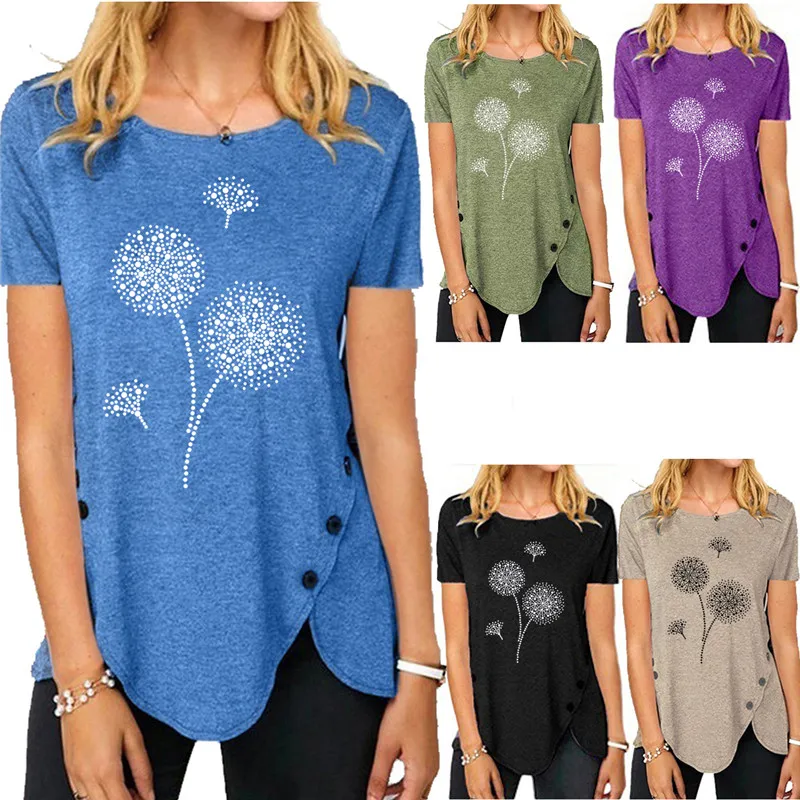 2021 Summer O-Neck Buttons Irregular T-Shirt Women Short Sleeve Tops Large Size 4XL 5XL Loose Printed Tops Plus Size Streetwear
2021 Summer O-Neck Buttons Irregular T-Shirt Women Short Sleeve Tops Large Size 4XL 5XL Loose Printed Tops Plus Size Streetwear