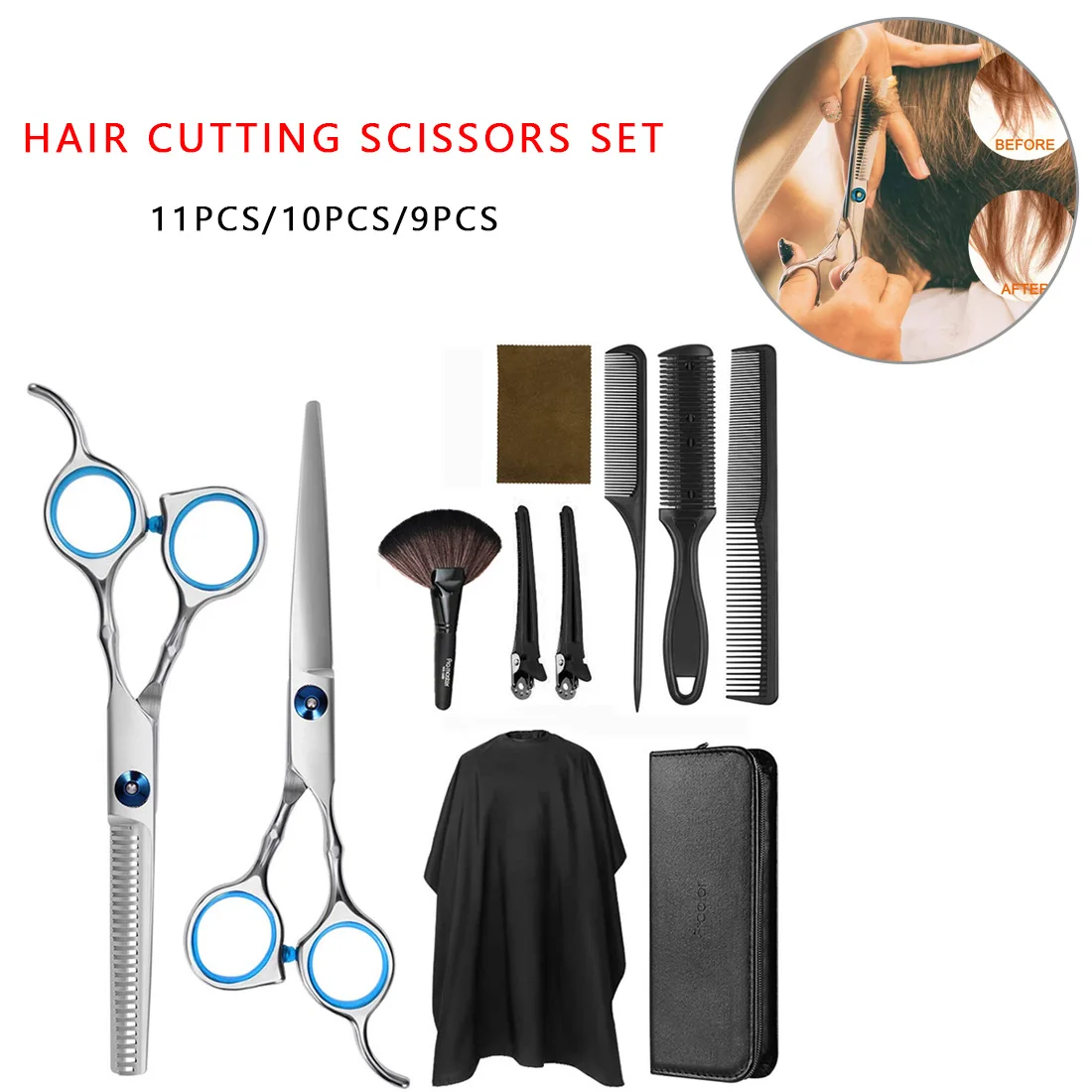 Professional Hairdressing Scissors Kit 11pcs/10pcs/9pcs Hair Cutting Scissors Hair Scissors Tail Comb Hair Cape Cutter Comb
Professional Hairdressing Scissors Kit 11pcs/10pcs/9pcs Hair Cutting Scissors Hair Scissors Tail Comb Hair Cape Cutter Comb