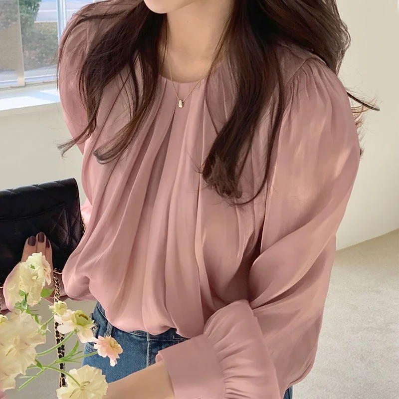 Korean Fashion O-neck Pullovers Top Casual All-match Long Sleeve Hanging Design Loose Blusas Gloss Solid Tshirts Women's Clothes
Korean Fashion O-neck Pullovers Top Casual All-match Long Sleeve Hanging Design Loose Blusas Gloss Solid Tshirts Women's Clothes