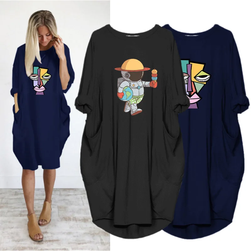 Loose Dress Cartoon Astronaut Print Long Sleeve Spring Autumn Pocket Casual Midi Dresses Clothing for Women
Loose Dress Cartoon Astronaut Print Long Sleeve Spring Autumn Pocket Casual Midi Dresses Clothing for Women