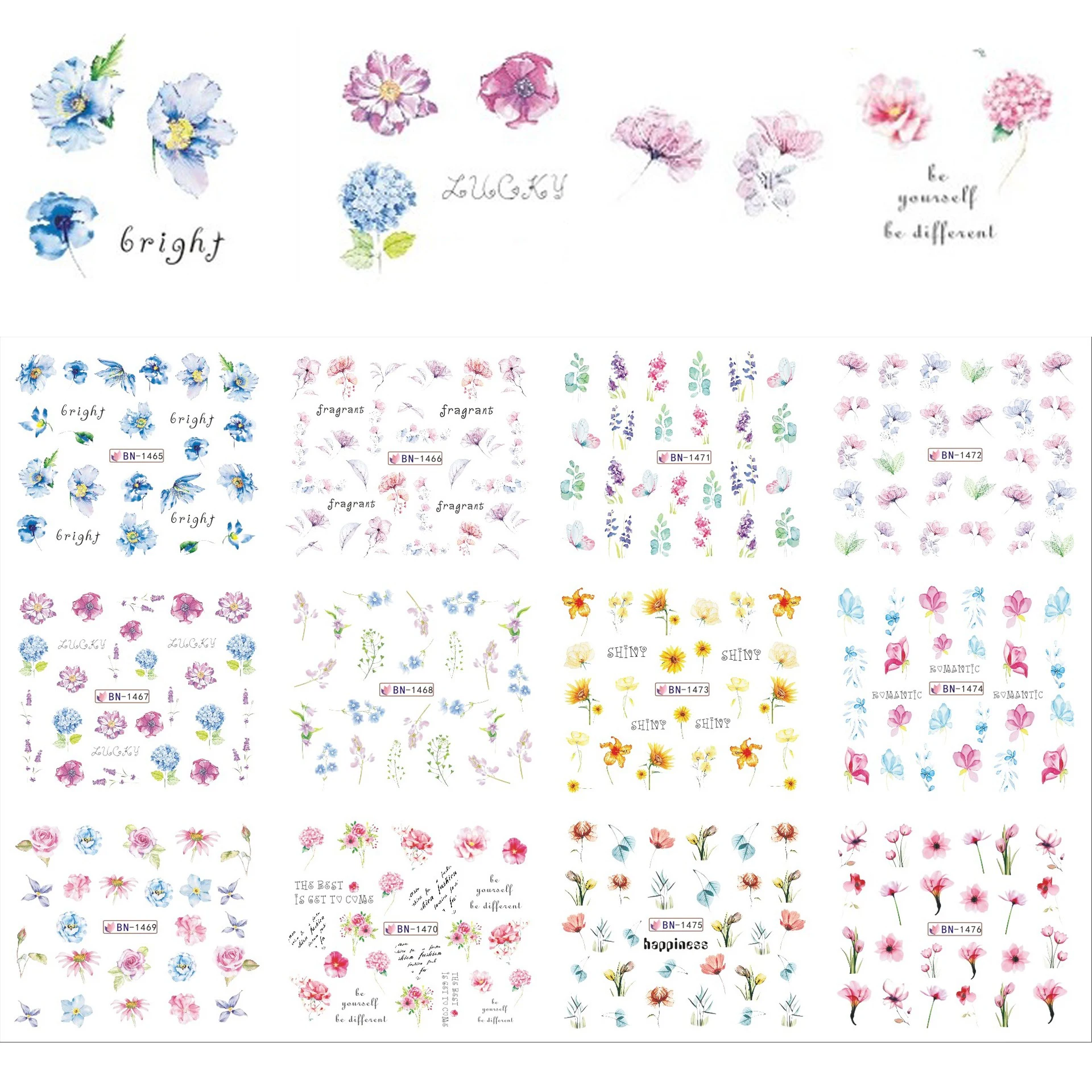 

12 типов красивый цветок слайдер водяные наклейки для ногтей Наклейка Переводные водой татуировки обертывания для маникюра кончиков ногтей...