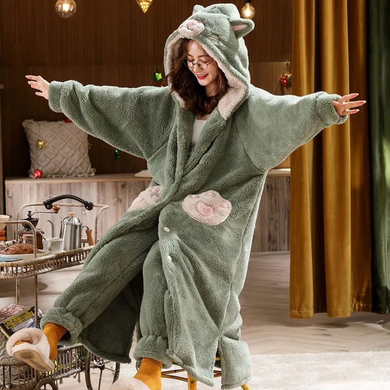 Женский фланелевый Халат с капюшоном и длинным рукавом, свободного покроя
Женский фланелевый Халат с капюшоном и длинным рукавом, свободного покроя