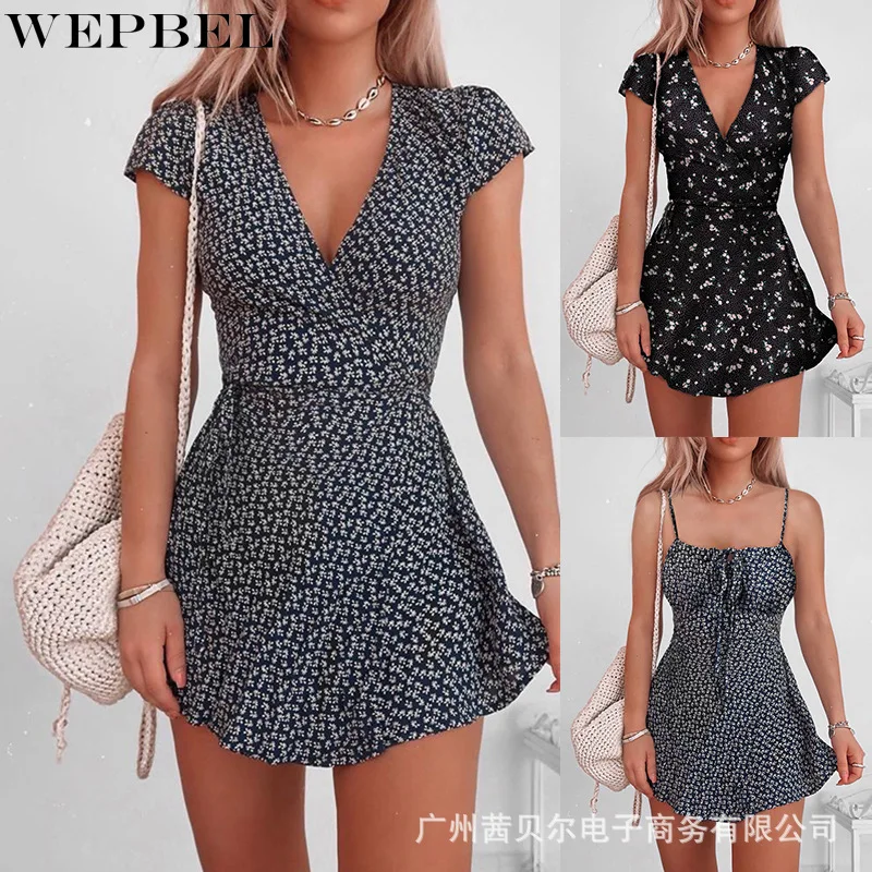 WEPBEL Dress Women's Casual Floral Print Short Sleeve Dress Summer Fashion Spaghetti Strap Slim High Waist V-neck Dress
WEPBEL Dress Women's Casual Floral Print Short Sleeve Dress Summer Fashion Spaghetti Strap Slim High Waist V-neck Dress