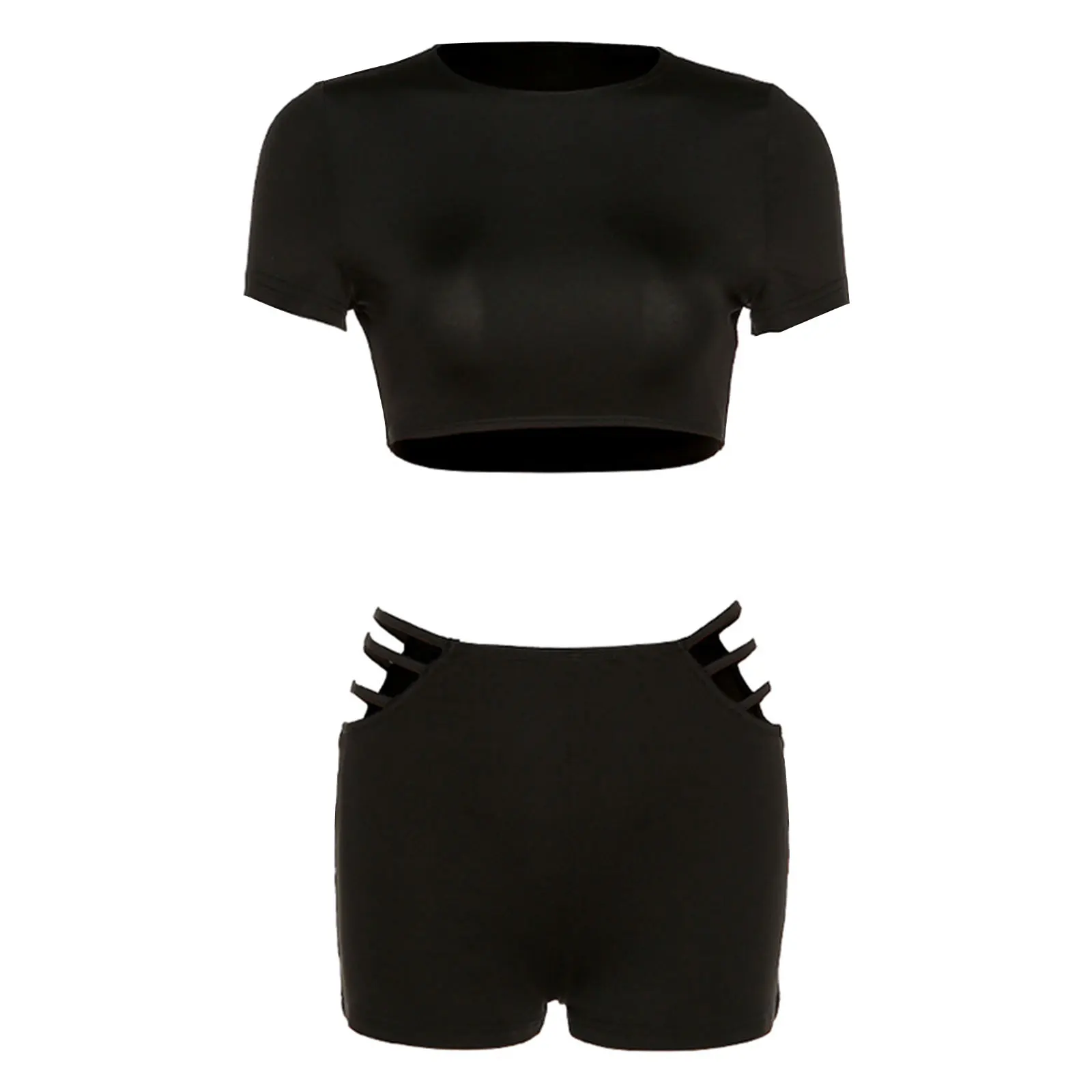 Women Close-fitting Two-piece Clothes Set, Solid Color Turtleneck Short Sleeve Crop Tops and Hollow Out Shorts
Women Close-fitting Two-piece Clothes Set, Solid Color Turtleneck Short Sleeve Crop Tops and Hollow Out Shorts