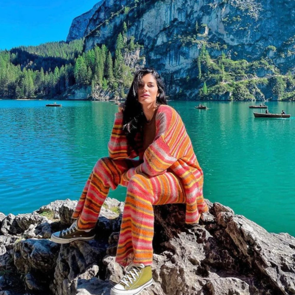 XIKOM 2021 Autumn Striped Women's Suit V Neck Lantern Sleeve Cardigan Women's Sweater Elastic Waist Women's Pants Knitted Suit
XIKOM 2021 Autumn Striped Women's Suit V Neck Lantern Sleeve Cardigan Women's Sweater Elastic Waist Women's Pants Knitted Suit