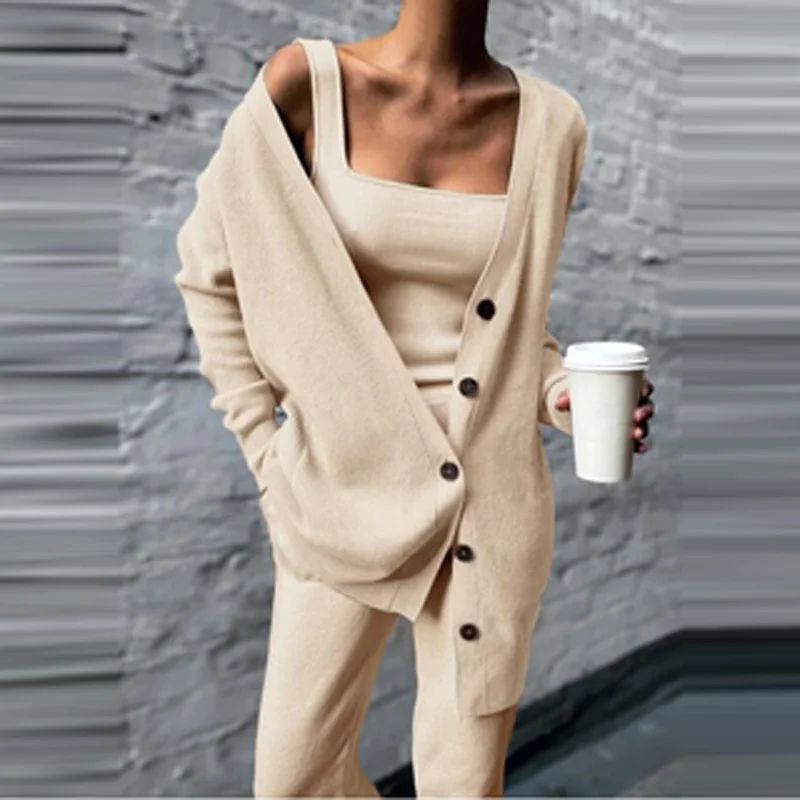 Spring Solid Rib Knitted 3 Piece Sets Women Elegant Strapless Top and Long Pants Suit Sexy Single Breasted Long Cardigan Outfits
Spring Solid Rib Knitted 3 Piece Sets Women Elegant Strapless Top and Long Pants Suit Sexy Single Breasted Long Cardigan Outfits