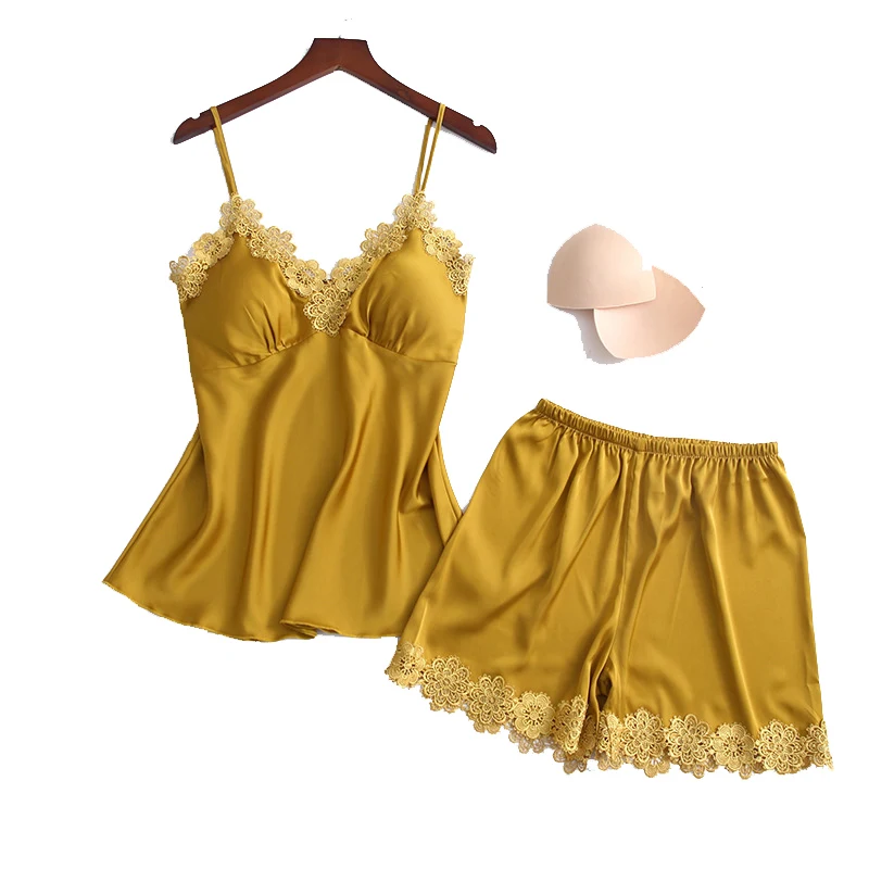 Pyjama Sets Femme Women V-Neck Silk Lace Satin Camisole Pajamas Sexy Lingerie Sleepwear Shorts Set pijama mujer
Pyjama Sets Femme Women V-Neck Silk Lace Satin Camisole Pajamas Sexy Lingerie Sleepwear Shorts Set pijama mujer