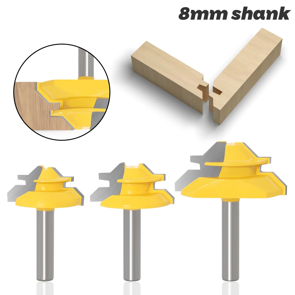 3pcs 8MM Tenon Router Bit 45 Degree Lock Miter Milling Cutter Woodworking Tool For Wood Jointed Bits Tools
3pcs 8MM Tenon Router Bit 45 Degree Lock Miter Milling Cutter Woodworking Tool For Wood Jointed Bits Tools