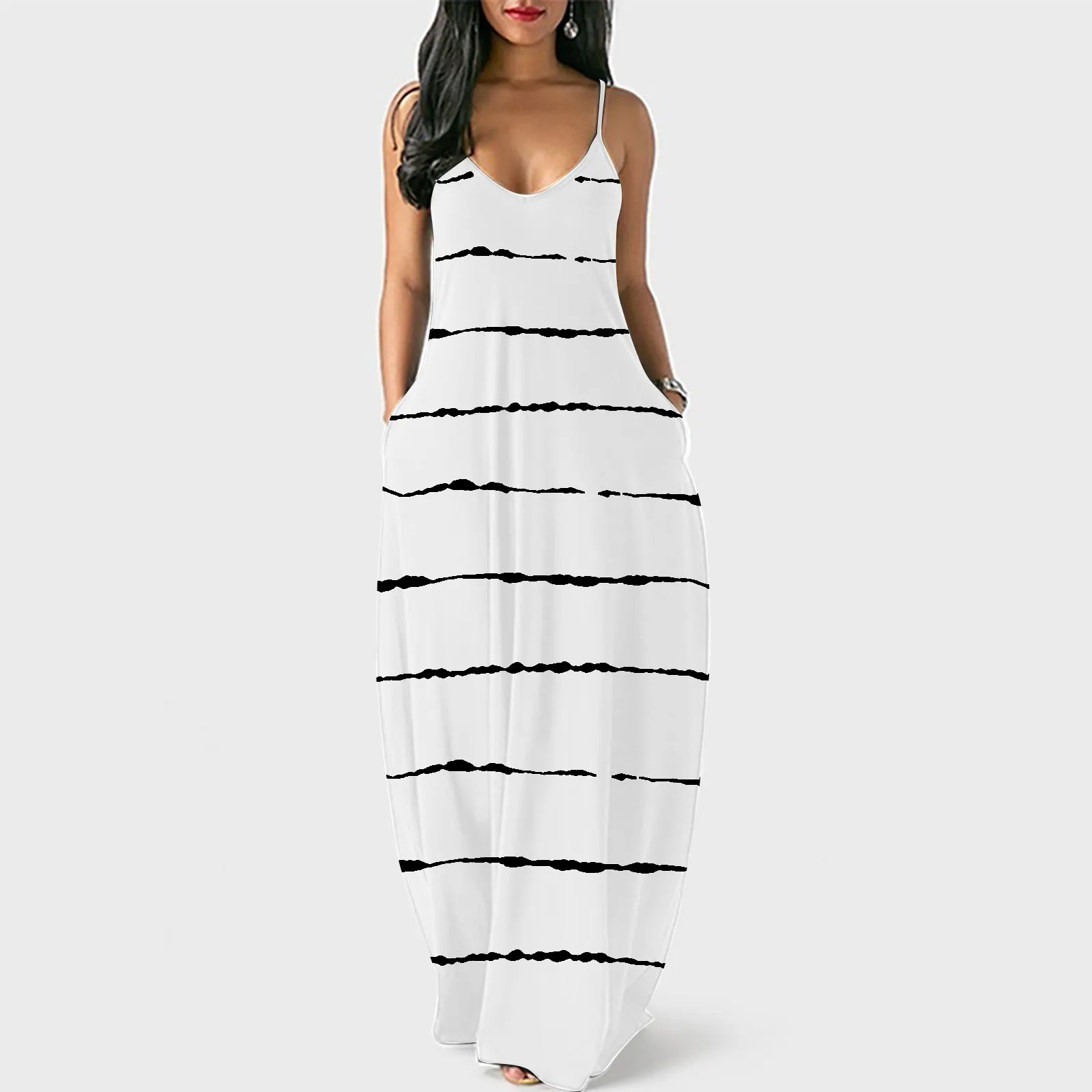 Fashion Women's Dress Summer Loose Casual Striped Print Pocket Sling Sleeveless O-Neck Long Dress Ladies High Waist Dress#35
Fashion Women's Dress Summer Loose Casual Striped Print Pocket Sling Sleeveless O-Neck Long Dress Ladies High Waist Dress#35