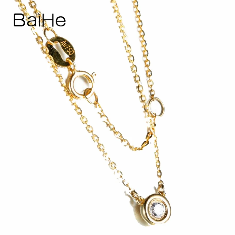 

BAIHE 0.10ct SI/H подвеска с натуральными бриллиантами, 18 К, желтое золото, ожерелье для помолвки, женский подарок, хорошее ювелирное изделие, подар...