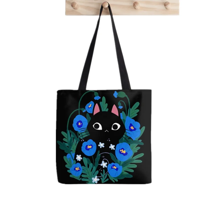 Shopper Blue Flower Black Cat Tote Bag Print Tote Bag women Harajuku shopper handbag girl Shoulder shopping bag Lady Canvas Bag
Shopper Blue Flower Black Cat Tote Bag Print Tote Bag women Harajuku shopper handbag girl Shoulder shopping bag Lady Canvas Bag