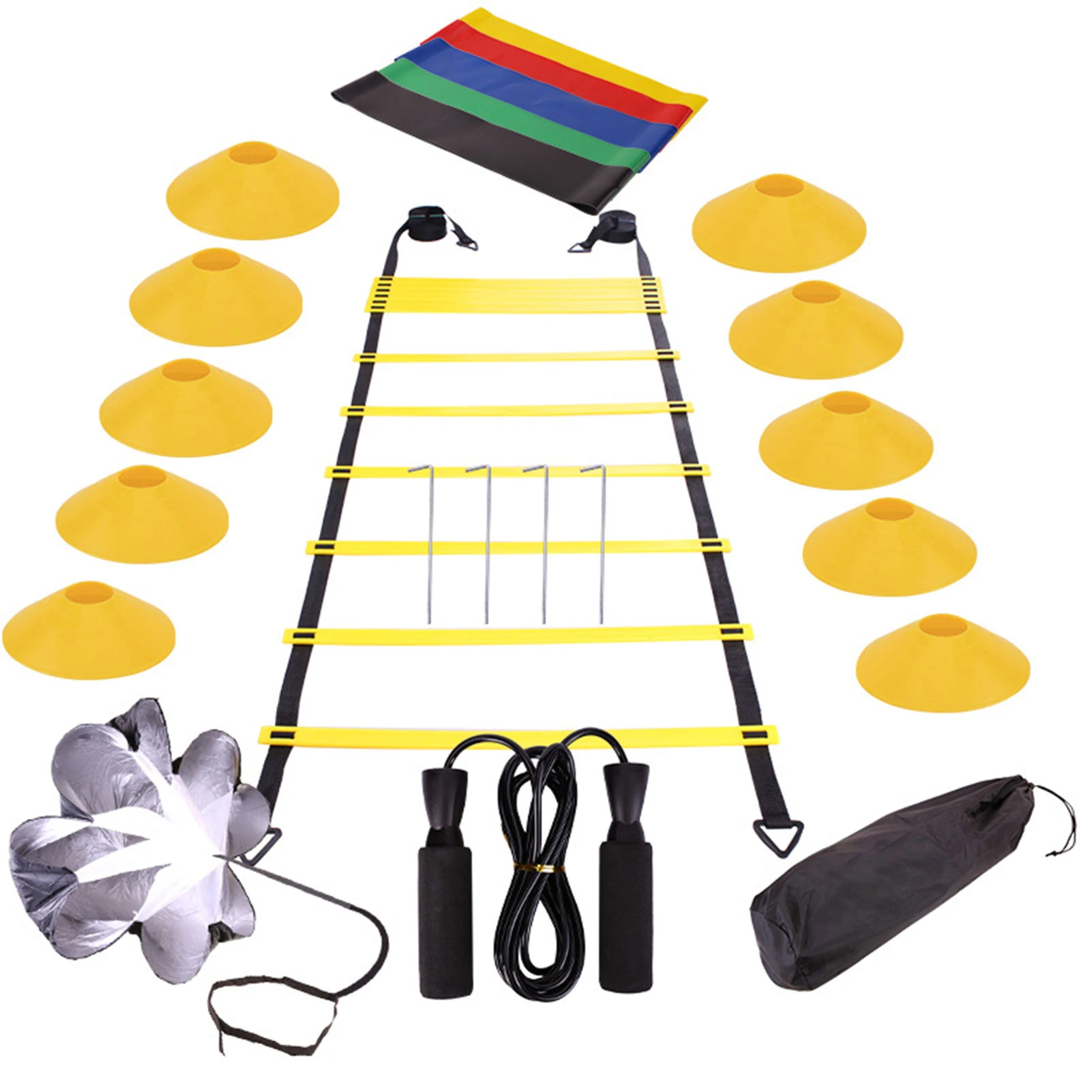 Agility Ladder Speed Training Equipment Set 12-speed Agility Ladder Running Parachute Skipping Rope Resistance Band for Football
Agility Ladder Speed Training Equipment Set 12-speed Agility Ladder Running Parachute Skipping Rope Resistance Band for Football