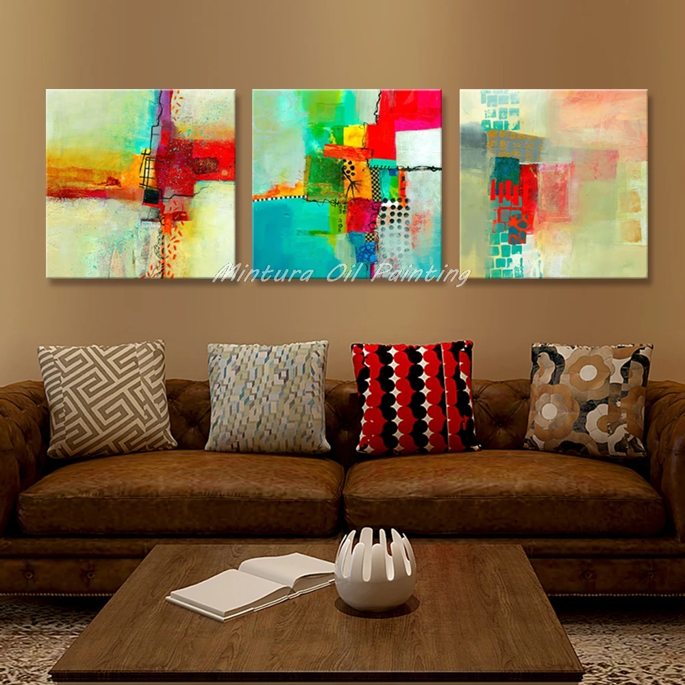 

Mintura Multicolored Wall Paintings Home Decoration For Living Room Hand Painted Abstract Oil Painting On Canvas 3 Pcs No Framed