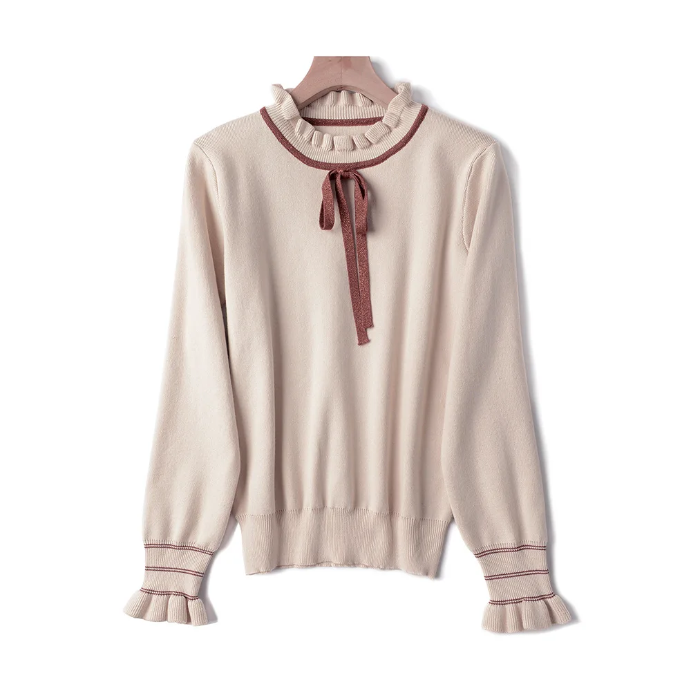 Style Women's Sweater Lace Up Striped Turn-Down Collar Female Pullovers Top Chic White Black Girl Knitwear
Style Women's Sweater Lace Up Striped Turn-Down Collar Female Pullovers Top Chic White Black Girl Knitwear