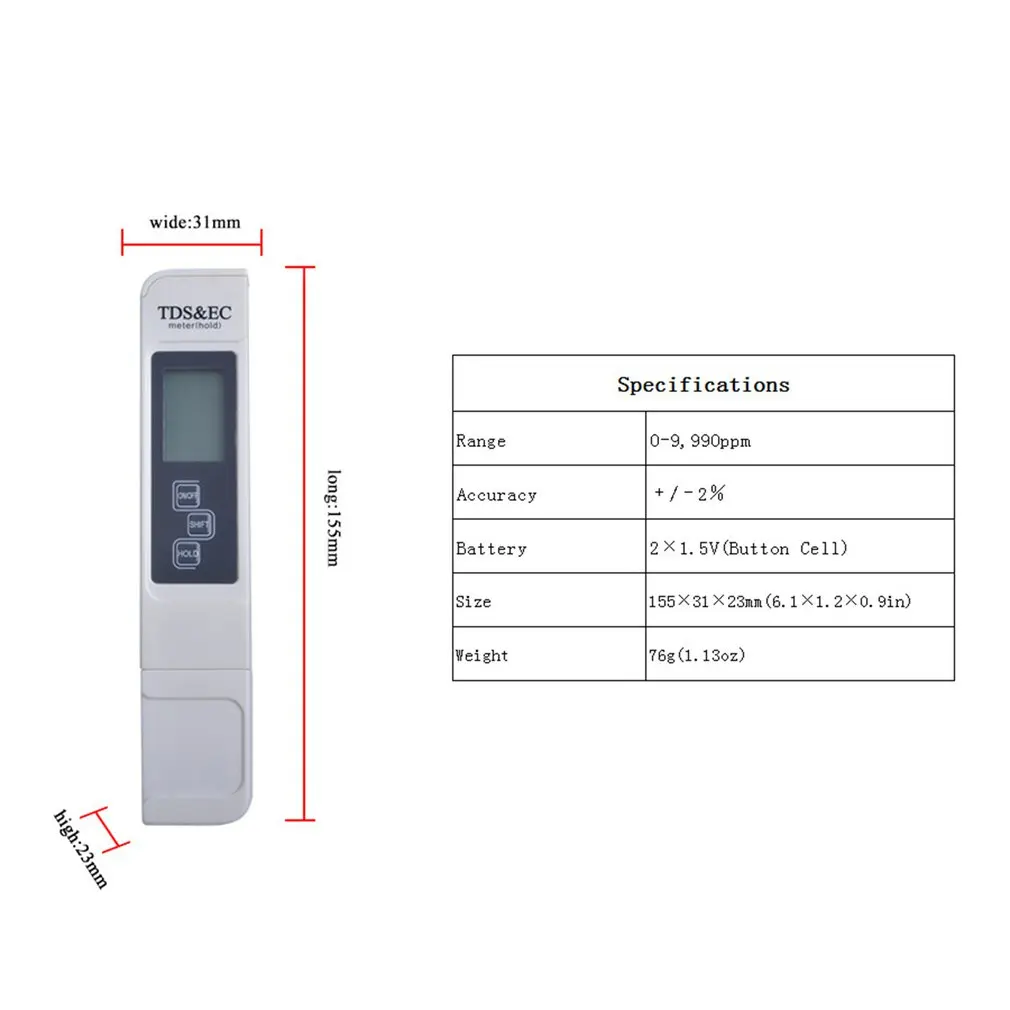 Portable Digital 3 in 1 TDS/EC/Temp Meter Aquarium Water Quality Purity Conductivity Tester Pen Filter Measuring
Portable Digital 3 in 1 TDS/EC/Temp Meter Aquarium Water Quality Purity Conductivity Tester Pen Filter Measuring