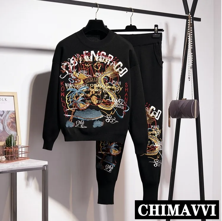 Vintage Women's Letter Embroidered Loose Jumper Sweater Knitted Pants Crop Tops 2 Pieces Set Lady Casual Knitted Sweater Suits
Vintage Women's Letter Embroidered Loose Jumper Sweater Knitted Pants Crop Tops 2 Pieces Set Lady Casual Knitted Sweater Suits