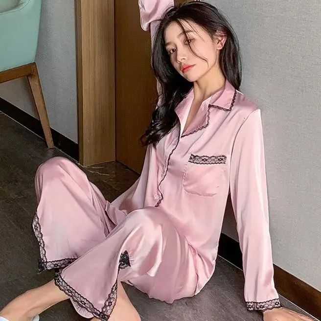 Lace Sexy Women Sleepwear With Long Sleeve Satin Pajamas Suit Summer Thin Intimate Lingerie Casual Loose Nightwear Loungewear
Lace Sexy Women Sleepwear With Long Sleeve Satin Pajamas Suit Summer Thin Intimate Lingerie Casual Loose Nightwear Loungewear