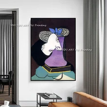 The Hand-painted Picasso Oil Painting Figure Modern Painting Wall Art Pictures for Office Home Decor Woman Wearing Straw Hat