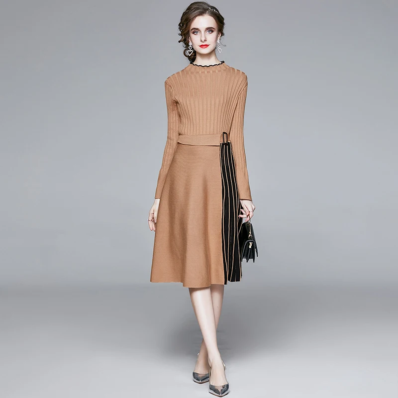 Newest Winter Vintage Knitted Dresses for Women Patchwork O-neck Pleated Slim Fit Dress Women Flare Sleeve Sweater Vestidos
Newest Winter Vintage Knitted Dresses for Women Patchwork O-neck Pleated Slim Fit Dress Women Flare Sleeve Sweater Vestidos