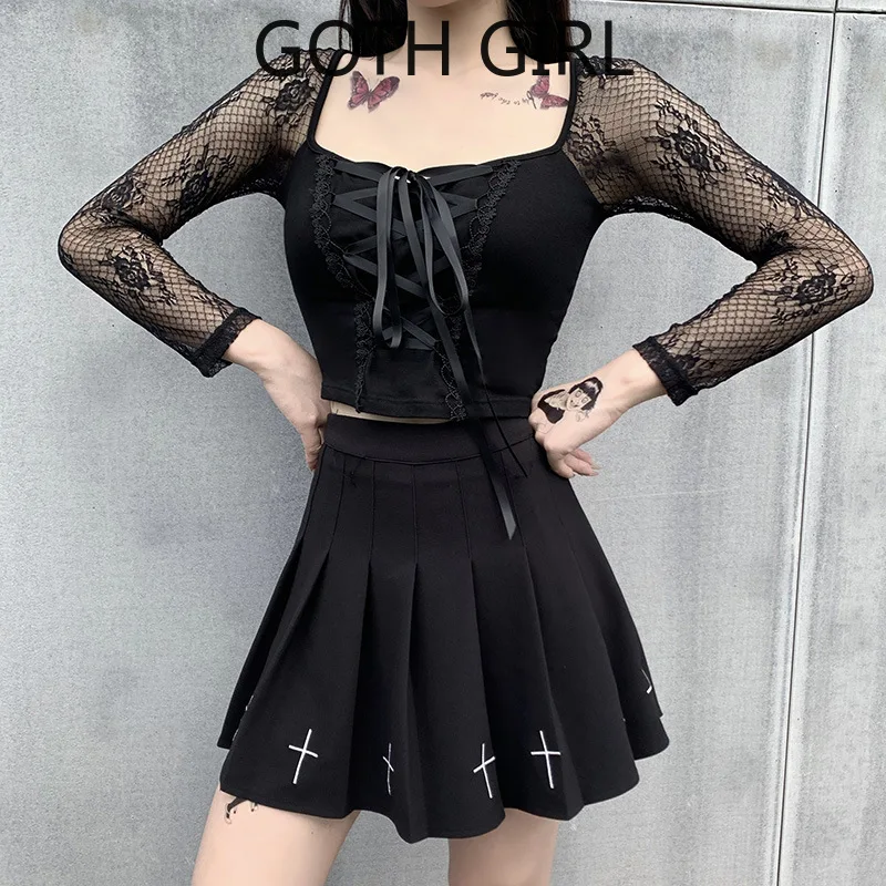 Goth Girl Sexy Street Lace Splicing Square Neck Long Sleeve Top Women's Cornucopia Bandage for Thin Women's Wear Harajuku Shirt
Goth Girl Sexy Street Lace Splicing Square Neck Long Sleeve Top Women's Cornucopia Bandage for Thin Women's Wear Harajuku Shirt