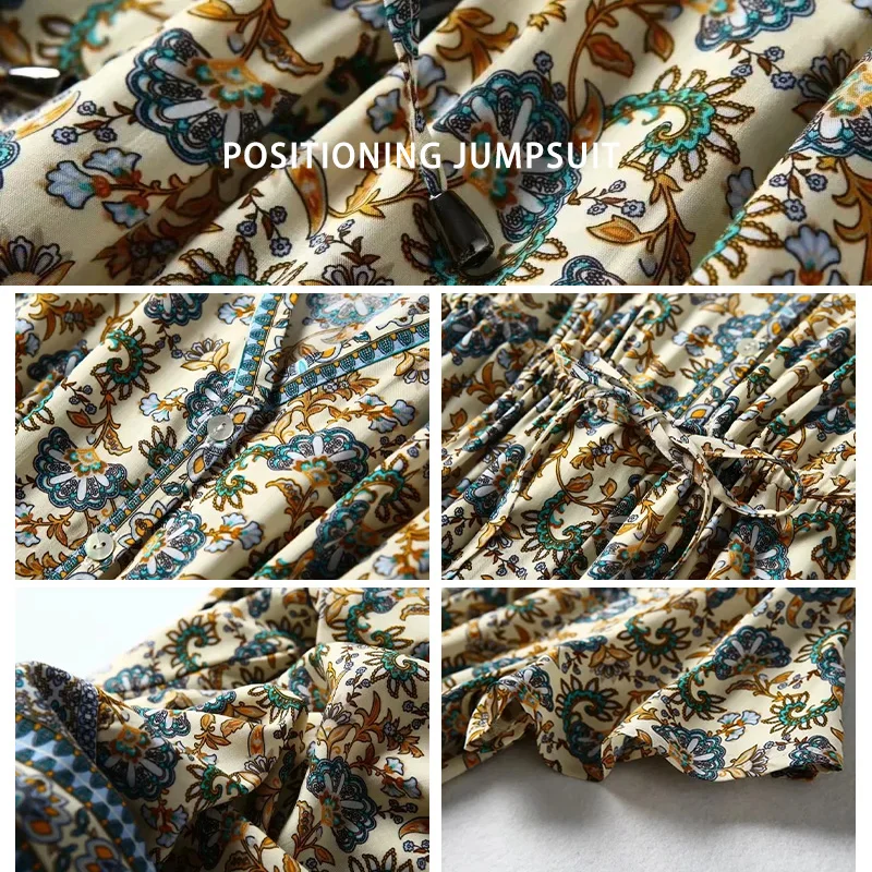 Vintage chic women Boho floral print elestic waist Bodysuits short sleeve v-neck sashes bohemian rayon Rompers Jumpsuit 
Vintage chic women Boho floral print elestic waist Bodysuits short sleeve v-neck sashes bohemian rayon Rompers Jumpsuit