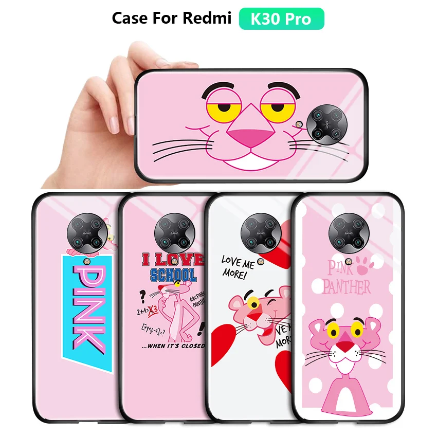Ударопрочный стеклянный чехол для Xiaomi Redmi K30 Pro с мультяшной розовой пантерой и