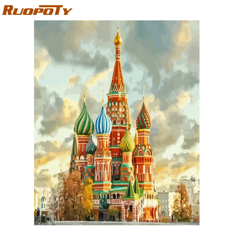 RUOPOTY рамка замок DIY живопись по номерам Набор для создания пейзажа ручная роспись