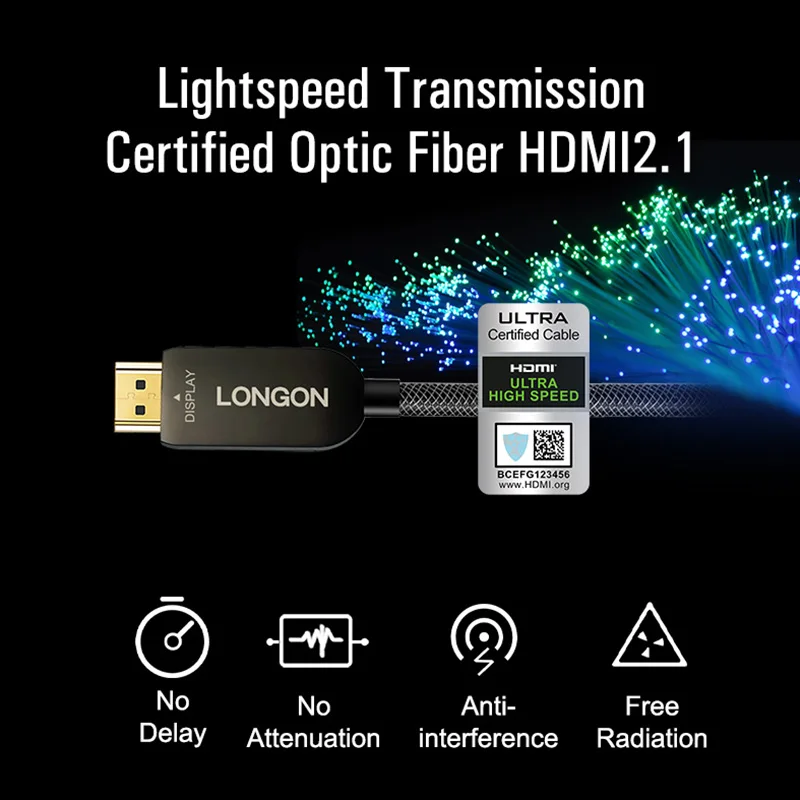 LONGON 8K HDMI 2.1 Certified Optical Fiber Cable eARC HDR 4K 120Hz for PS5 SONY Samsung TV Amplifier RTX3080 10M 20M 30M - купить по