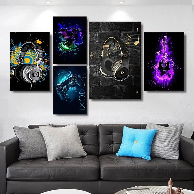Graffiti Art Camera Headphones Gamepad Canvas Painting Fashion Colorful Guitar Posters and Prints Wall Art Music Room Home Decor
Graffiti Art Camera Headphones Gamepad Canvas Painting Fashion Colorful Guitar Posters and Prints Wall Art Music Room Home Decor