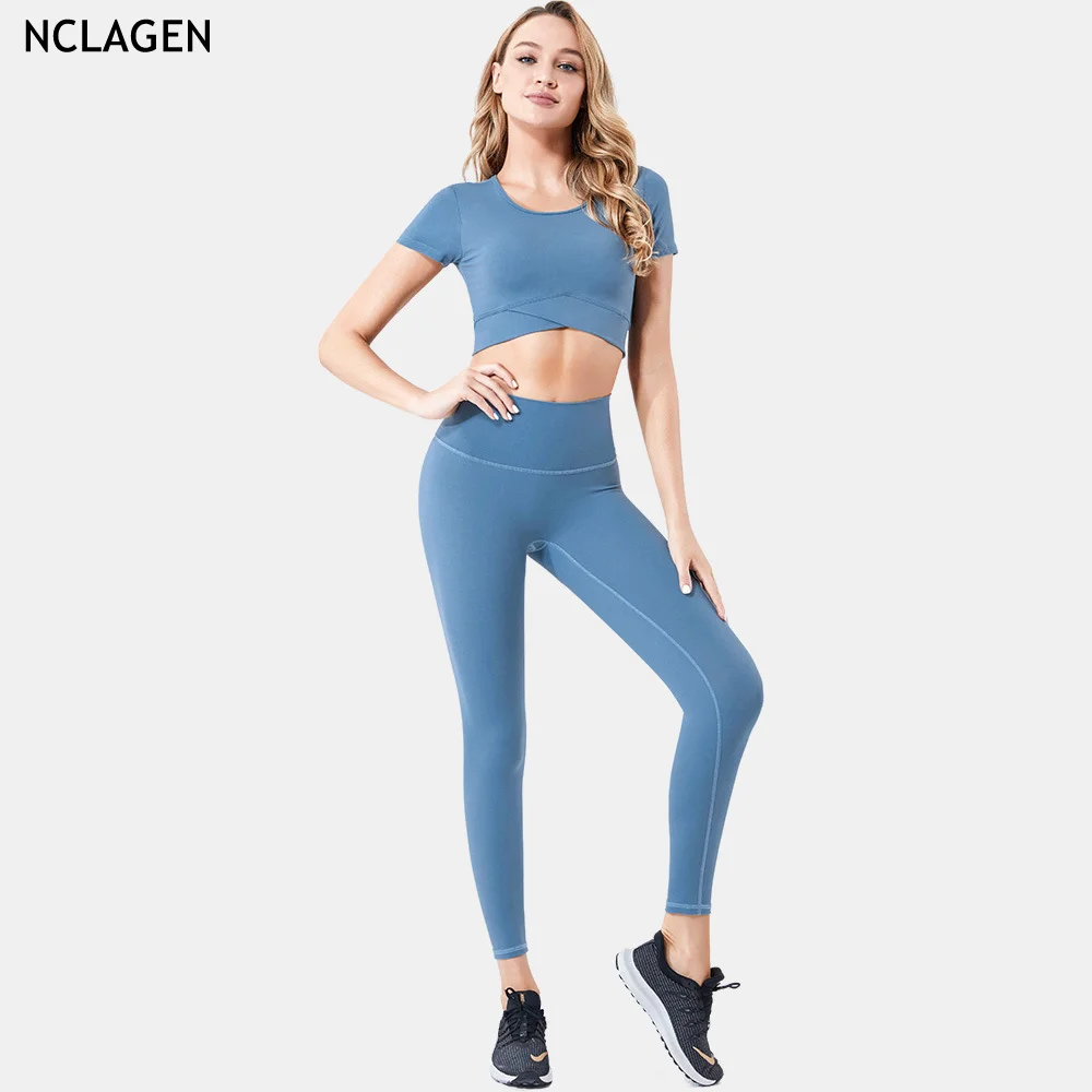 Спортивный фитнес комплект NCLAGEN из двух предметов с высокой талией для йоги