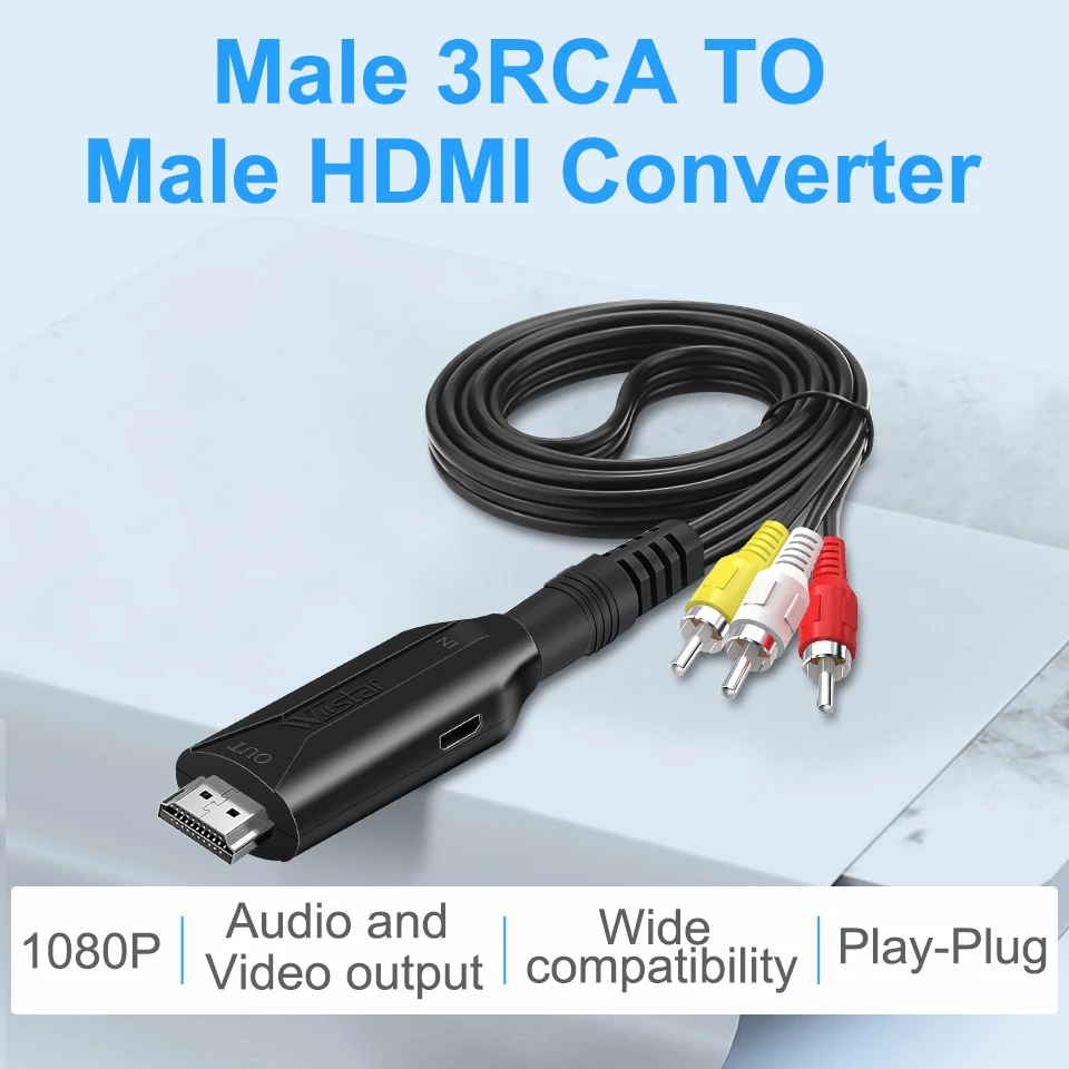 Преобразователь-адаптер Full HD штырь-штырь RCA AV-HDMI мини-композитный CVBS-HDMI AV2HDMI