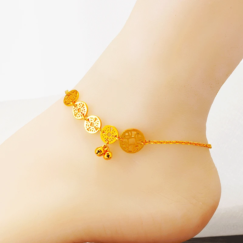 

Luxury 24K Gold Small Bell Anklets for Women 2020 Fashion New Brand Beach Anklet Bracelets Foot Jewelry for Women Gift Wholesale