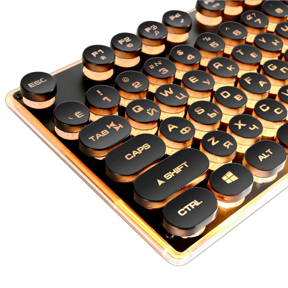 Gaming Russian Keyboard Retro Round Glowing Keycap Backlit USB Wired Metal Panel Illuminated Border Waterproof
Gaming Russian Keyboard Retro Round Glowing Keycap Backlit USB Wired Metal Panel Illuminated Border Waterproof