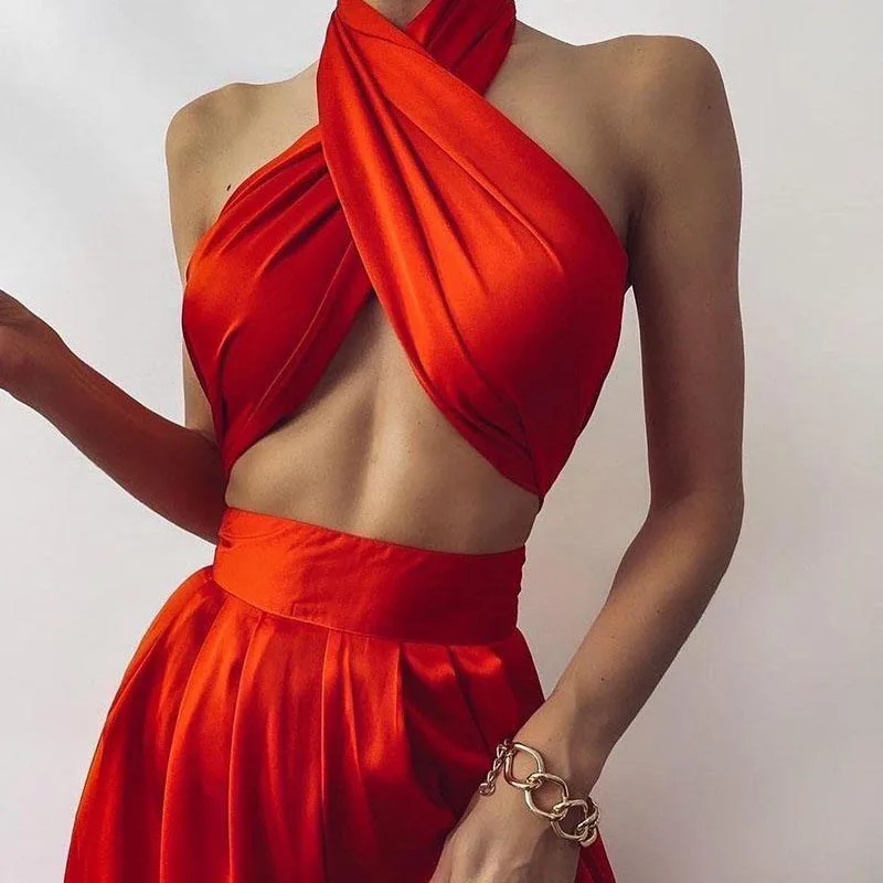 Red Sexy Women Two Piece Set Pants Solid Slim Sheath Halter Backless Bandage Crop Top And Elegant Pant Club Party Pant Set 2021
Red Sexy Women Two Piece Set Pants Solid Slim Sheath Halter Backless Bandage Crop Top And Elegant Pant Club Party Pant Set 2021