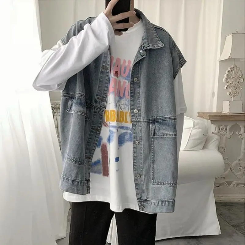 Men's Cargo Denim Vest 2022 Spring Korean BF New Sleeveless Jacket Waist Trend Handsome Preppy Hip Hop Streetwear Cool Boy
Men's Cargo Denim Vest 2022 Spring Korean BF New Sleeveless Jacket Waist Trend Handsome Preppy Hip Hop Streetwear Cool Boy
