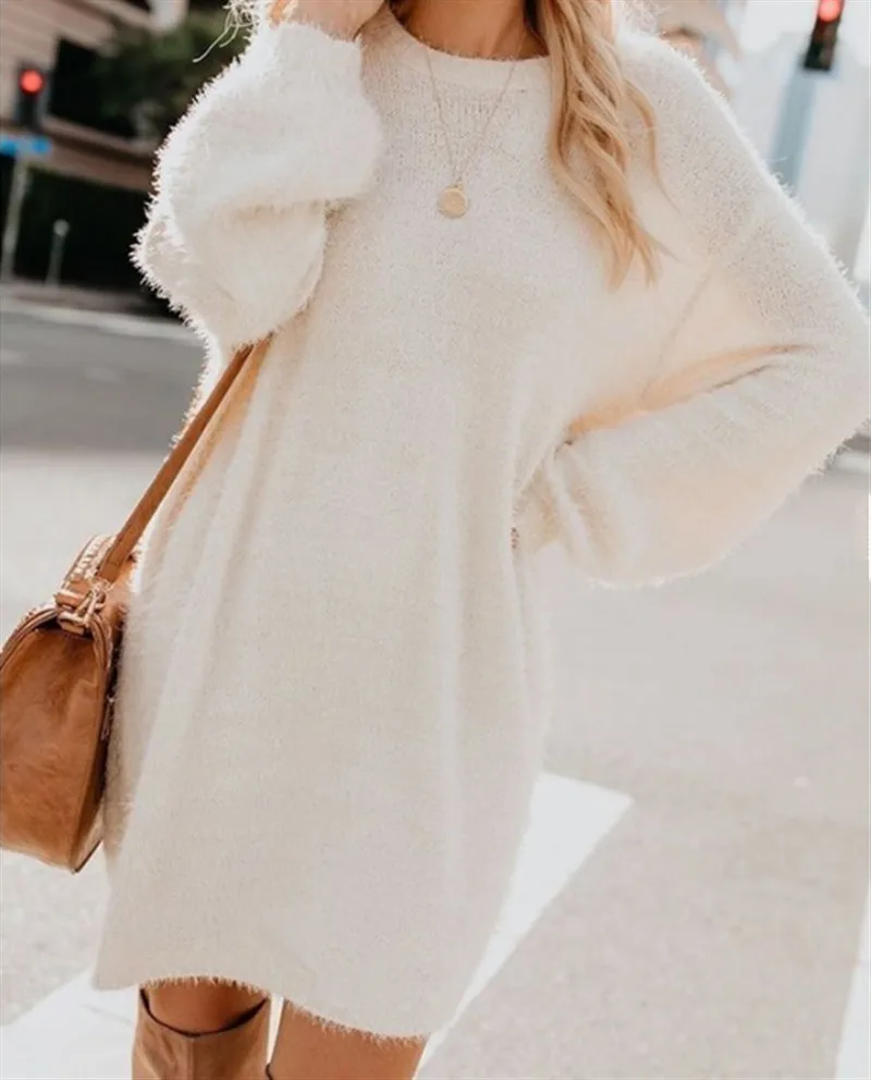 Autumn Winter Oversized Knitted Sweater Dresses Fashion Solid Casual O-neck Long Sleeve Warm Knitted Dress Vestidos
Autumn Winter Oversized Knitted Sweater Dresses Fashion Solid Casual O-neck Long Sleeve Warm Knitted Dress Vestidos
